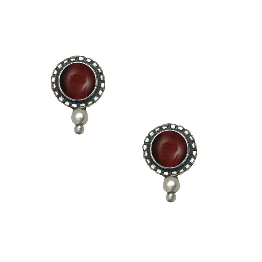 Sterling Silver Little Red Tiger Eye Post Stud Earrings